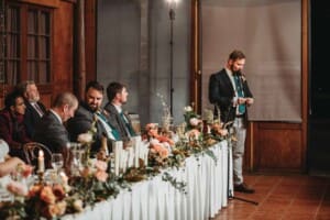 Gledswood Wedding Photo - the groom makes his speech during the reception