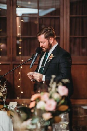 Gledswood Wedding Photo - the groom makes his speech during the reception