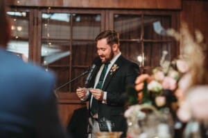 Gledswood Wedding Photo - the groom makes his speech during the reception