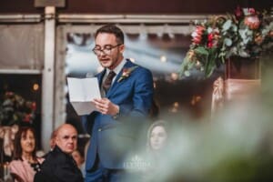 Burnham Grove Wedding - the makes his speech during the reception