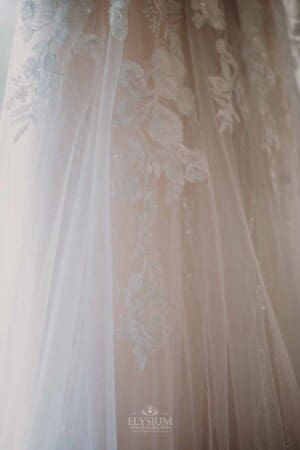 Burnham Grove Wedding - lace details on brides wedding gown