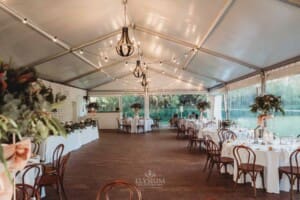Burnham Grove Wedding - the marque set up for the wedding reception