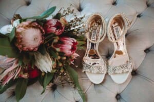 Burnham Grove Wedding - brides shoes and bouquet