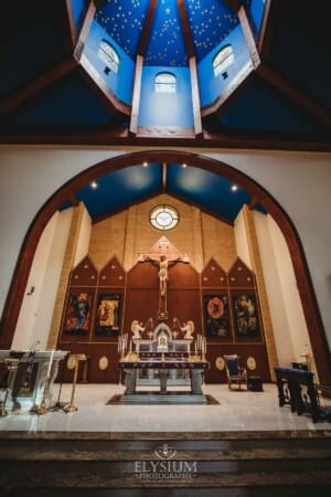 Gledswood Wedding - the front of the ceremony church in Rosemeadow