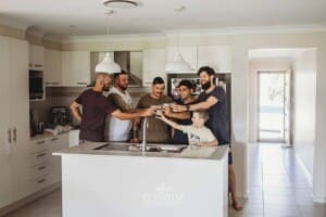 Gledswood Wedding - Groom prep, groomsmen make a toast