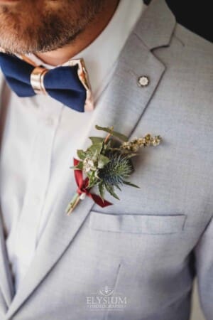 Gledswood Wedding - Groom prep jacket button hole flowers details
