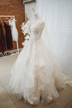 Gledswood Wedding - bridal gown displayed on a stand