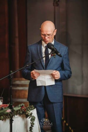 Gledswood Wedding - the father of the groom makes his speech during the reception