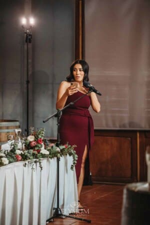 Gledswood Wedding - a bridesmaid makes her speech during the reception