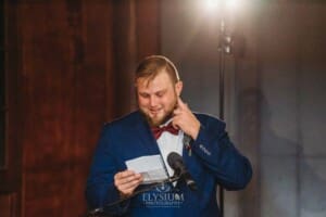 Gledswood Wedding - a groomsman makes his speech during the reception