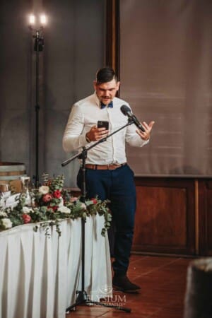 Gledswood Wedding - a groom makes his speech during the reception