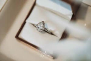 Gledswood Wedding - brides engagement ring in its display box
