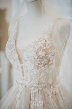 Gledswood Wedding - bridal gown displayed on a stand