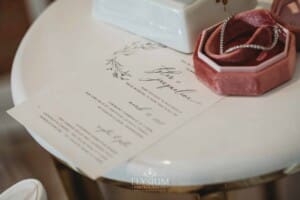 Gledswood Wedding - wedding invitations displayed with other bridal details