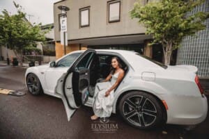 Sydney Wedding - a bride gets out of a white car at her wedding ceremony