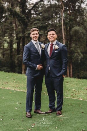 Sydney Wedding - groom and his groomsmen standing in the gardens at Springfield House