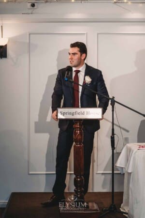 Sydney Wedding - the best man makes a speech during the reception at Springfield House