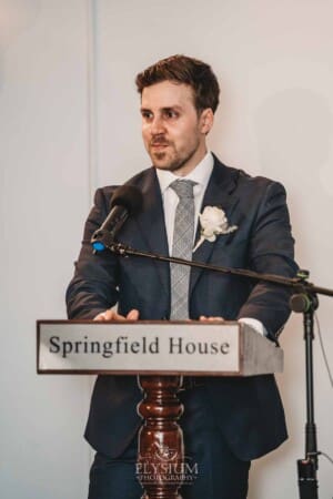 Sydney Wedding - the groom make a speech during the reception at Springfield House