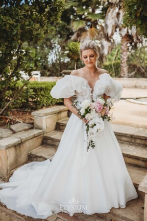 Bridal dress and floral details at a Camden wedding venue