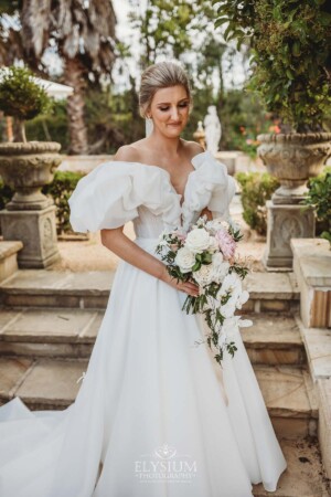 Bridal dress and floral details at a Camden wedding venue