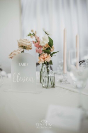 Table details at a Burnham Grove wedding reception in Camden