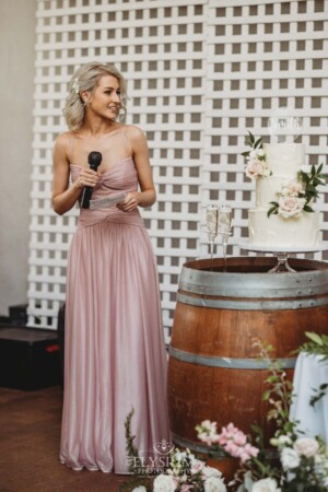 A bridesmaid makes her wedding speech during the reception