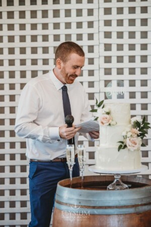 A groomsman makes his speech during the wedding reception