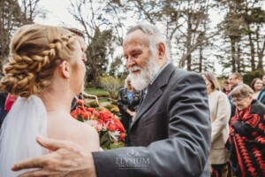 Wedding guests congratulate the happy couple after their ceremony at Bendooley