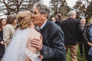 Wedding guests congratulate the happy couple after their ceremony at Bendooley