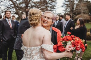 Wedding guests congratulate the happy couple after their ceremony at Bendooley