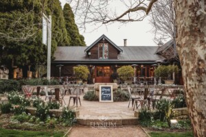 A photograph of the Bendooley Estate Book Barn before a wedding reception begins