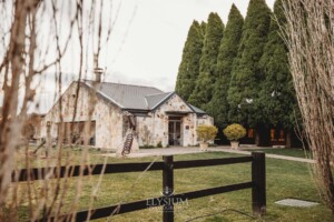 A photograph of the Bendooley Estate Book Barn before a wedding reception begins