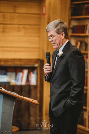 The father of the bride shares his wedding speech during the reception at Bendooley