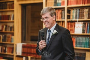 The father of the bride shares his wedding speech during the reception at Bendooley