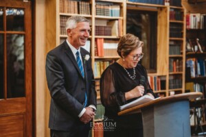 The groom's parents share their wedding speech during the reception at Bendooley