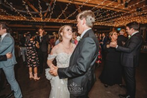 The bride shares a dance with her dad during the wedding reception at Bendooley