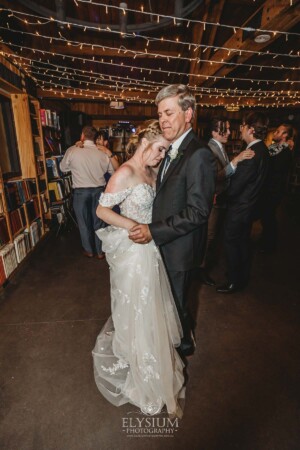 The bride shares a dance with her dad during the wedding reception at Bendooley