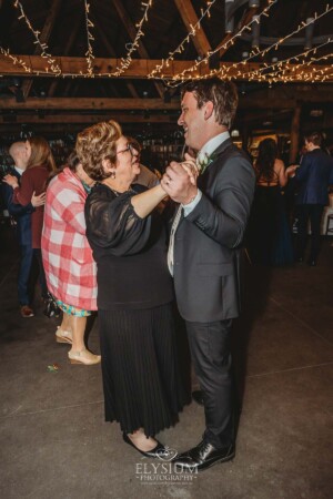 The groom shares a dance with him mum during the wedding reception at Bendooley