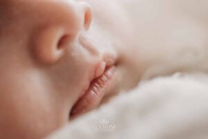 Detail view of newborn features captured by an Ingleburn newborn photographer in natural light